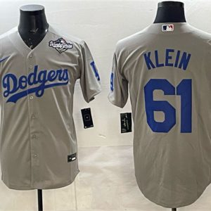 Los Angeles Dodgers #61 Will Klein Gray 2025 World Series Patch Cool Base Stitched Jersey