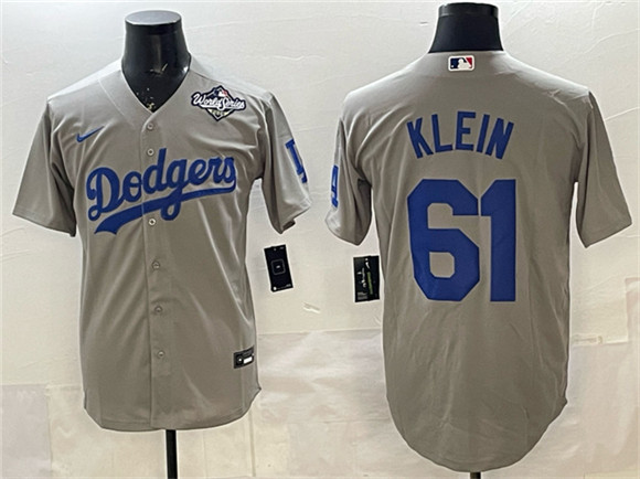 Los Angeles Dodgers #61 Will Klein Gray 2025 World Series Patch Cool Base Stitched Jersey