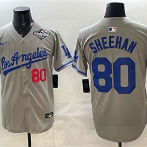 Los Angeles Dodgers #80 Emmet Sheehan Gray 2025 World Series Patch Limited Stitched Jersey
