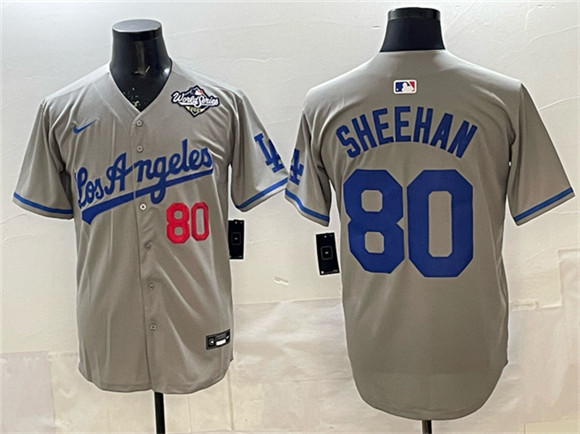 Los Angeles Dodgers #80 Emmet Sheehan Gray 2025 World Series Patch Limited Stitched Jersey