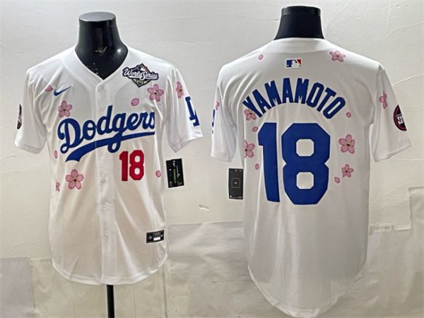Los Angeles Dodgers #18 Yoshinobu Yamamoto White 2025 World Series Patch Tokyo Series Limited Stitched Jersey