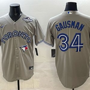 Toronto Blue Jays #34 Kevin Gausman Gray 2025 World Series Cool Base Stitched Jersey