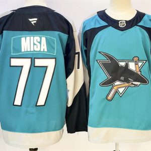 San Jose Sharks #77 Michael Misa Teal 2025 Alternate Stitched Jersey