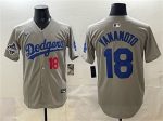 Los Angeles Dodgers #18 Yoshinobu Yamamoto Gray 2025 World Series Champions Patch Stitched Jersey