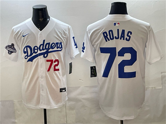 Los Angeles Dodgers #72 Miguel Rojas White 2025 World Series Champions Patch Limited Stitched Jersey