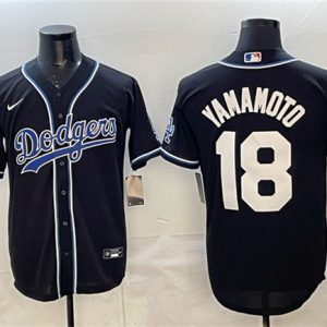 Los Angeles Dodgers #18 Yoshinobu Yamamoto Black 2025 World Series Champions Patch Cool Base Stitched Jersey