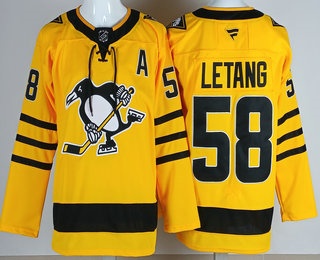 Pittsburgh Penguins #58 Kris Letang Yellow Alternate Authentic Jersey