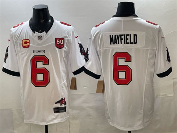 Tampa Bay Buccaneers #6 Baker Mayfield White F.U.S.E. 50th Season 4-Star C Patch Vapor Limited Stitched Jersey