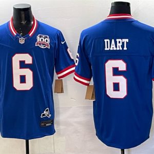 New York Giants #6 Jaxson Dart Royal 2025 Draft F.U.S.E. 100th Season State Patch Vapor Limited Stitched Jersey