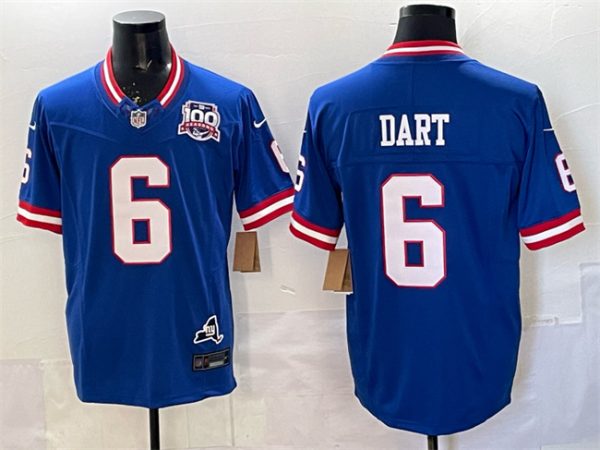 New York Giants #6 Jaxson Dart Royal 2025 Draft F.U.S.E. 100th Season State Patch Vapor Limited Stitched Jersey