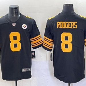 Pittsburgh Steelers #8 Aaron Rodgers Black 2025 Color Rush Vapor Limited Stitched Jersey