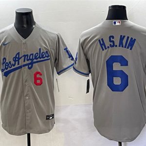 Los Angeles Dodgers #6 Hyeseong Kim Number Grey With los Cool Base Stitched Jersey