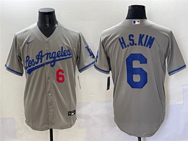Los Angeles Dodgers #6 Hyeseong Kim Number Grey With los Cool Base Stitched Jersey