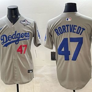 Los Angeles Dodgers #47 Ben Rortvedt Gray 2025 World Series Patch Limited Stitched Jersey