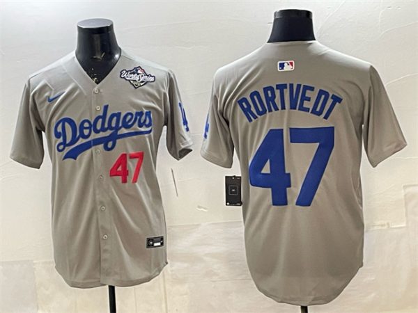 Los Angeles Dodgers #47 Ben Rortvedt Gray 2025 World Series Patch Limited Stitched Jersey