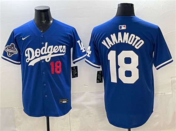 Los Angeles Dodgers #18 Yoshinobu Yamamoto Royal 2025 World Series Champions Patch Limited Stitched Jersey