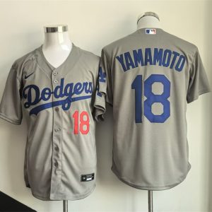 Los Angeles Dodgers #18 Yoshinobu Yamamoto Gray Cool Base Stitched Jersey