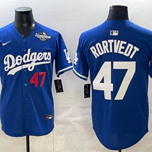 Los Angeles Dodgers #47 Ben Rortvedt Royal 2025 World Series Patch Limited Stitched Jersey
