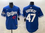 Los Angeles Dodgers #47 Ben Rortvedt Royal 2025 World Series Champions Patch Limited Stitched Jersey