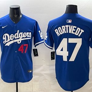 Los Angeles Dodgers #47 Ben Rortvedt Royal 2025 World Series Champions Patch Limited Stitched Jersey