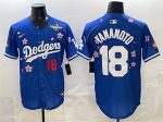 Los Angeles Dodgers #18 Yoshinobu Yamamoto Royal 2025 World Series Patch Tokyo Series Limited Stitched Jersey