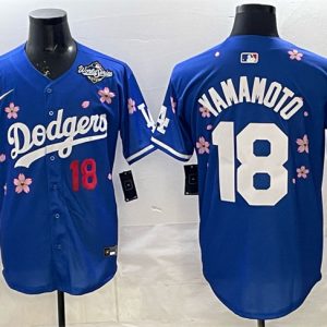Los Angeles Dodgers #18 Yoshinobu Yamamoto Royal 2025 World Series Patch Tokyo Series Limited Stitched Jersey