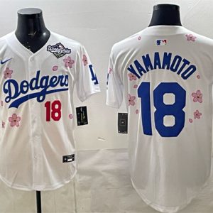 Los Angeles Dodgers #18 Yoshinobu Yamamoto White 2025 World Series Patch Tokyo Series Limited Stitched Jersey