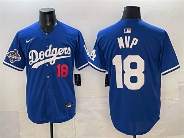 Los Angeles Dodgers #18 MVP Royal 2025 World Series Champions Patch Limited Stitched Jersey