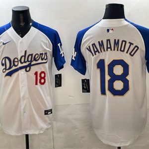 Los Angeles Dodgers #18 Yoshinobu Yamamoto White Royal 2025 World Series Patch Limited Stitched Jersey