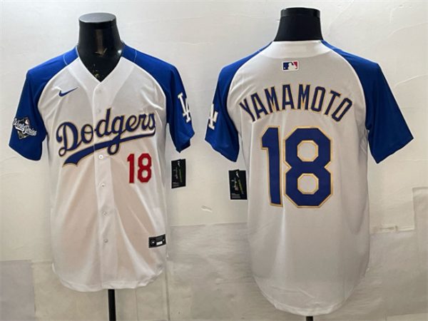 Los Angeles Dodgers #18 Yoshinobu Yamamoto White Royal 2025 World Series Patch Limited Stitched Jersey