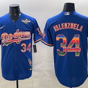 Los Angeles Dodgers #34 Fernando Valenzuela Royal Mexico California Patch 2025 World Series Patch Stitched Jersey