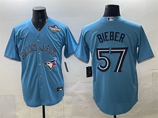 Toronto Blue Jays #57 Shane Bieber Blue 2025 World Series Cool Base Stitched Jersey