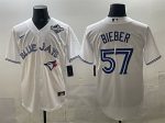 Toronto Blue Jays #57 Shane Bieber White 2025 World Series Home Cool Base Stitched Jersey