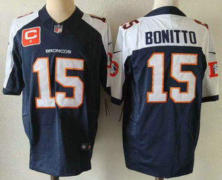 Denver Broncos #15 Nik Bonitto Navy Blue C Patch Thanksgiving FUSE Vapor Jersey