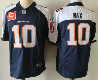 Denver Broncos #10 Bo Nix Navy Blue C Patch Thanksgiving FUSE Vapor Jersey