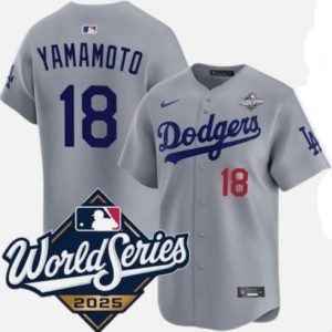 Los Angeles Dodgers #18 Yoshinobu Yamamoto Gray 2025 World Series Limited Stitched Jersey