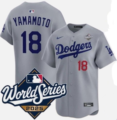 Los Angeles Dodgers #18 Yoshinobu Yamamoto Gray 2025 World Series Limited Stitched Jersey
