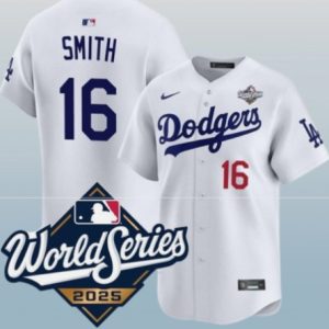 Los Angeles Dodgers #16 Will Smith White 2025 World Series Home Limited Stitched Jersey