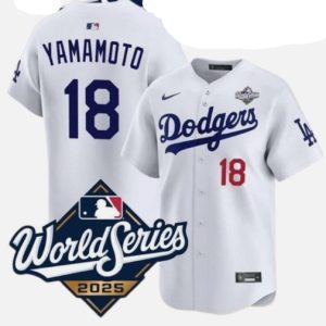 Los Angeles Dodgers #18 Yoshinobu Yamamoto White 2025 World Series Home Limited Stitched Jersey