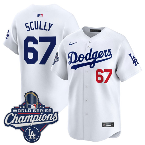 Los Angeles Dodgers #67 Vin Scully White 2025 Champions Stitched Jersey