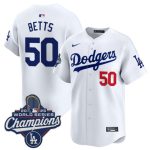 Los Angeles Dodgers #50 Mookie Betts White 2025 Champions Stitched Jersey