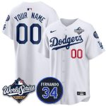 Los Angeles Dodgers Custom White 2025 World Series With No. 34 Patch Limited Stitched Jersey