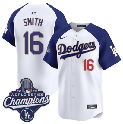 Los Angeles Dodgers #16 Will Smith White Blue 2025 Champions Stitched Jersey
