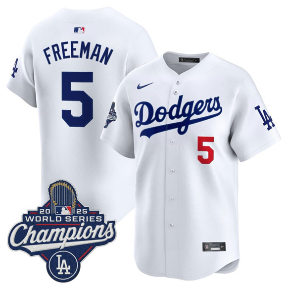Los Angeles Dodgers #5 Freddie Freeman White 2025 Champions Stitched Jersey