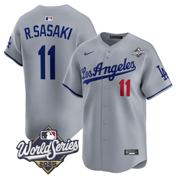 Los Angeles Dodgers #11 Roki Sasaki Gray 2025 World Series Stitched Jersey