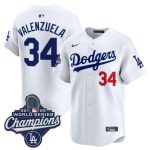 Los Angeles Dodgers #34 Fernando Valenzuela White 2025 Champions Stitched Jersey