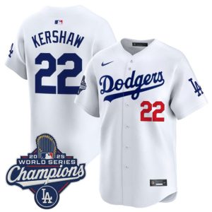 Los Angeles Dodgers #22 Clayton Kershaw White 2025 Champions Stitched Jersey