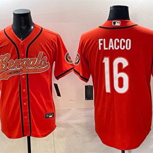 Cincinnati Bengals #16 Joe Flacco Orange With Patch Cool Base Stitched Jersey