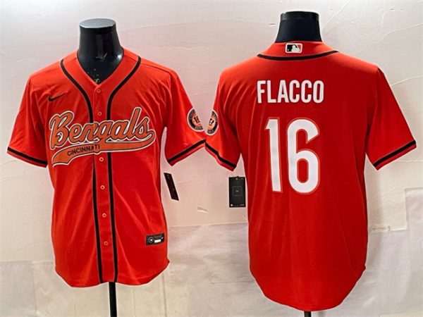 Cincinnati Bengals #16 Joe Flacco Orange With Patch Cool Base Stitched Jersey