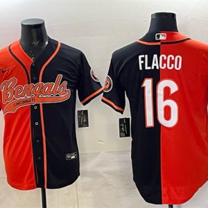 Cincinnati Bengals #16 Joe Flacco Orange Black Split With Patch Cool Base Stitched Jersey